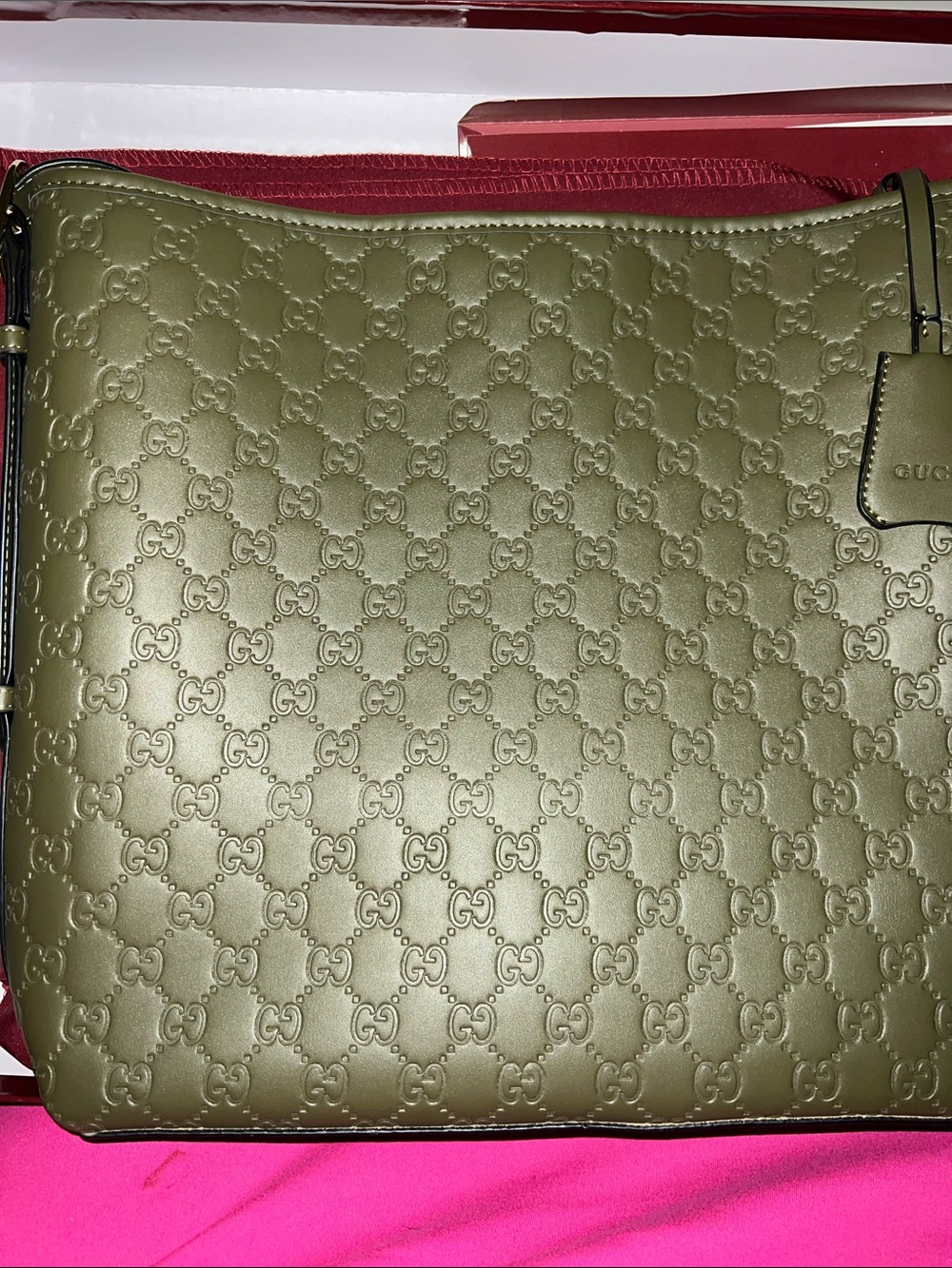 Olive Green Embossed Crossbody Bag